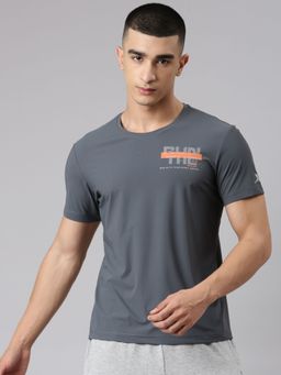 Xtep - Men Blue Nylon Crew Neck Half Sleeves T-Shirt