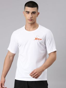 Xtep - Men White Polyester Crew Neck Half Sleeves T-Shirt
