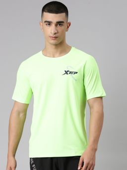 Xtep - Men Green Polyester Crew Neck Half Sleeves T-Shirt