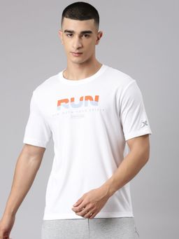 Xtep - Men White Cotton Blend Crew Neck Half Sleeves T-Shirt