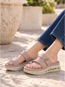 SHOE BEE - Women Rhinestone Toe-Loop Cushion Platform Sandals - Beige