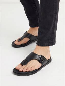 ZELION - Men Black Synthetic Sandals