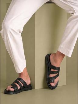 ZELION - Men Black Synthetic Sandals