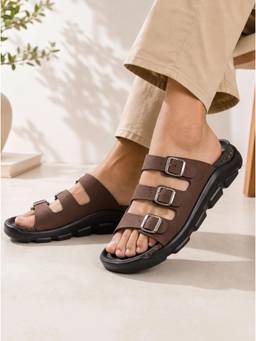 ZELION - Men Brown Synthetic Sandals