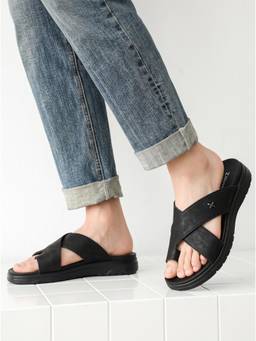 ZELION - Men Black Synthetic Sandals