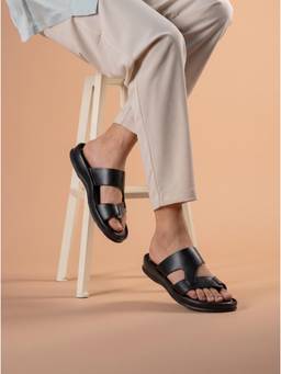ZELION - Men Black Synthetic Sandals