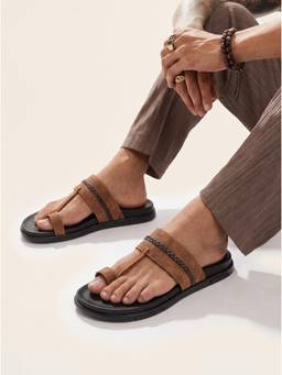 ZELION - Men Tan Synthetic Sandals