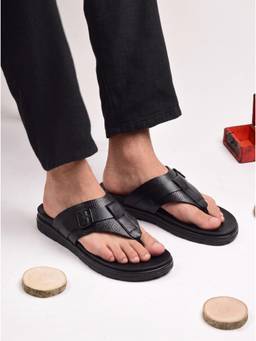 ZELION - Men Black Synthetic Sandals