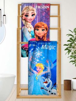 Athom Living - Disney Frozen Sisters Themed Kids Bath Towel Fun & Vibrant Design (Pack Of 2) (M)