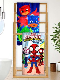 Athom Living - Pj Masks and Little Spidey Themed Kids Bath Towel 350 Gsm Towel (Pack Of 2) (M)
