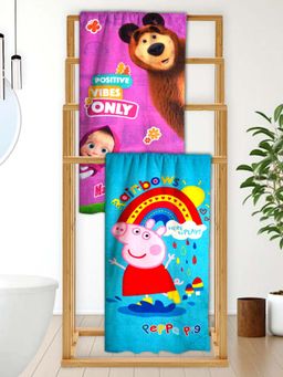 Athom Living - Masha and The Bear with Peppa Pig Themed Bath Towel Kids (Pack Of 2) (M)