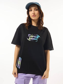 Bewakoof - Heavy Duty 1.0 Women's Black Ready To Rave Graphic Printed Oversized T-shirt