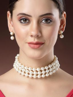 Karatcart - Gold Plated Multilayer Pearl Beaded Choker Jewellery Set for Women