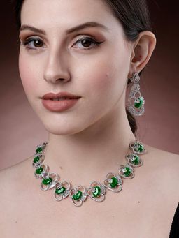 Karatcart - Green Cubic Zirconia Stone Studded Jewellery Set for Women