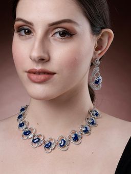 Karatcart - Blue Cubic Zirconia Stone Studded Jewellery Set for Women