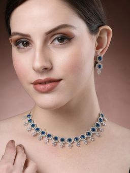 Karatcart - Blue Cubic Zirconia Studded Light Weight Jewellery Set for Women