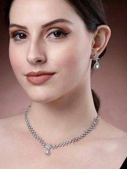 Karatcart - White Cubic Zirconia Studded Light Weight Jewellery Set for Women