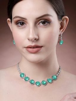 Karatcart - Elegant Aqua Cubic Zirconia Jewellery Set for Women