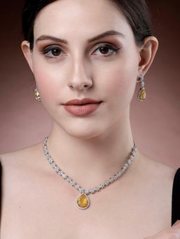 Karatcart - Elegant Yellow Cubic Zirconia Jewellery Set for Women