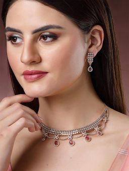 Karatcart - Elegant Rose Gold Plated Jewellery Set with Red Cubic Zirconia for Women