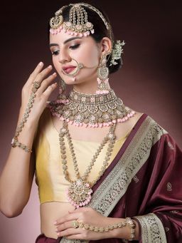 Karatcart - Gold Plated Pink Stone and Bead Kundan Dulhan Bridal Jewellery Set