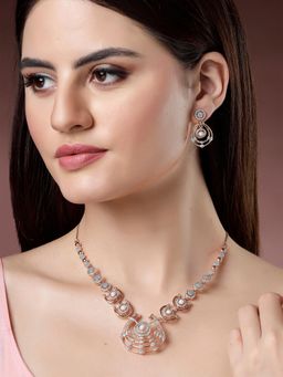 Karatcart - Lightweight Rose Gold Plated Sparkling Cubic Zirconia Sleek Design Necklace Set for Women