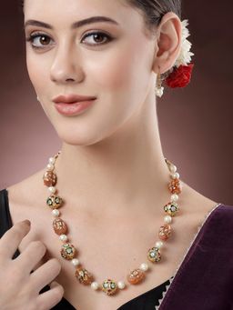 Karatcart - Gold Plated Brown Stone and Pearl Jewellery Set for Women