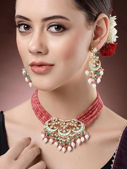 Karatcart - Gold Plated Red and Green Crystal Kundan Jewellery for Women