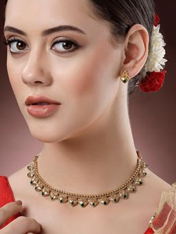 Karatcart - Gold Plated Green Stone Minimal Necklace Set for Women