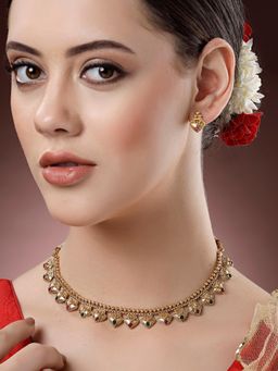 Karatcart - Gold Plated Red and Green Stone Minimal Jewellery Set for Women