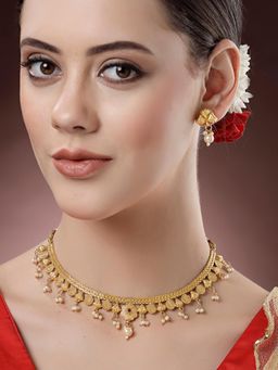 Karatcart - Gold Plated Red Stone Minimal Necklace Set for Women