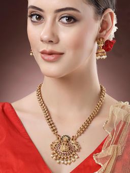 Karatcart - Gold Plated Pearl Studded Laxmi Mata Temple Jewellery Set for Women