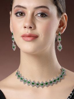 Karatcart - Green American Diamond Silver Tone Jewellery Set for Women