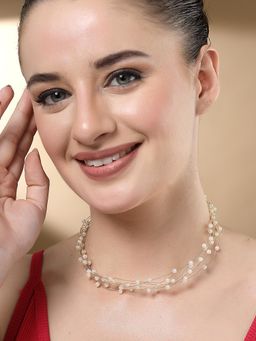 Karatcart - Gold Plated Multilayer Round Pearl Chain Necklace for Women