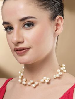 Karatcart - Gold Plated Multilayer Round Pearl Chain Necklace for Women