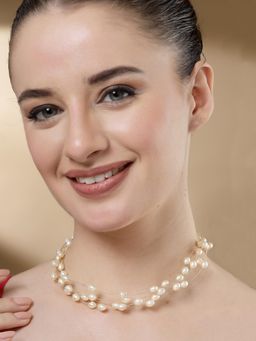 Karatcart - Gold Plated Multilayer Round Pearl Chain Necklace for Women