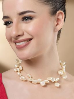 Karatcart - Gold Plated Multilayer Flat Baroque Pearl Chain Necklace for Women