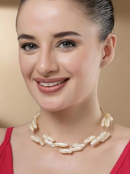 Karatcart - Gold Plated Multilayer Long Baroque Pearl Chain Necklace for Women