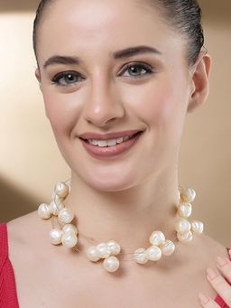 Karatcart - Gold Plated Multilayer Round Baroque Pearl Chain Necklace for Women