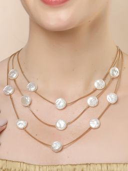 Karatcart - Gold-Plated Flat Pearl Multilayer Chain Necklace for Women