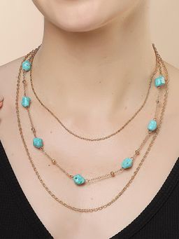 Karatcart - Gold-Plated Turquoise Multilayer Chain Necklace for Women