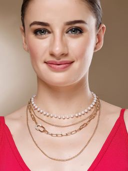 Karatcart - Gold-Plated Pearl Multilayer Chain Necklace for Women