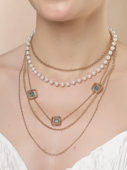 Karatcart - Gold-Plated Grey Stone Multilayer Chain Necklace for Women