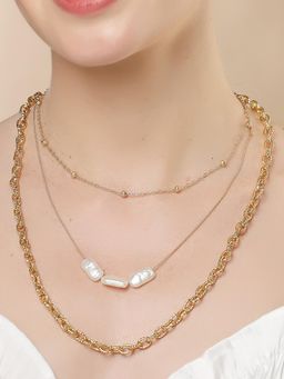 Karatcart - Gold-Plated Pearl Multilayer Chain Necklace for Women