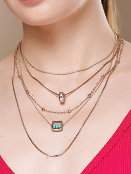 Karatcart - Gold-Plated Turquoise Multilayer Chain Necklace for Women