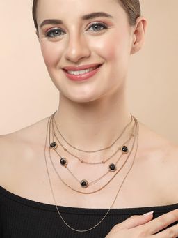Karatcart - Gold-Plated Black Stone Multilayer Chain Necklace for Women