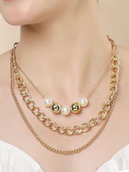 Karatcart - Gold-Plated Pearl Multilayer Chain Necklace for Women