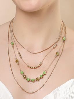 Karatcart - Gold-Plated Green Crystal Multilayer Chain Necklace for Women