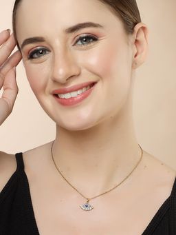 Karatcart - Gold-Plated Blue Cubic Zirconia Studded Evil Eye Chain with Pendant for Women (Set of 2)