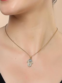 Karatcart - Gold-Plated Blue Cubic Zirconia Studded Evil Eye Chain with Pendant for Women (Set of 2)